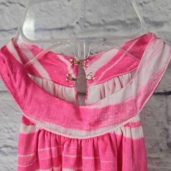 Trina Turk Zuri Halter Shift Dress Camellia Pink Stripe Chiffon Ruffle Sundress - Picture 10 of 15